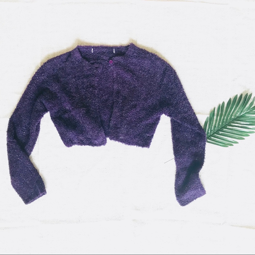 Kids Fuzzy Purple Cropped Cardigan Size 10-12